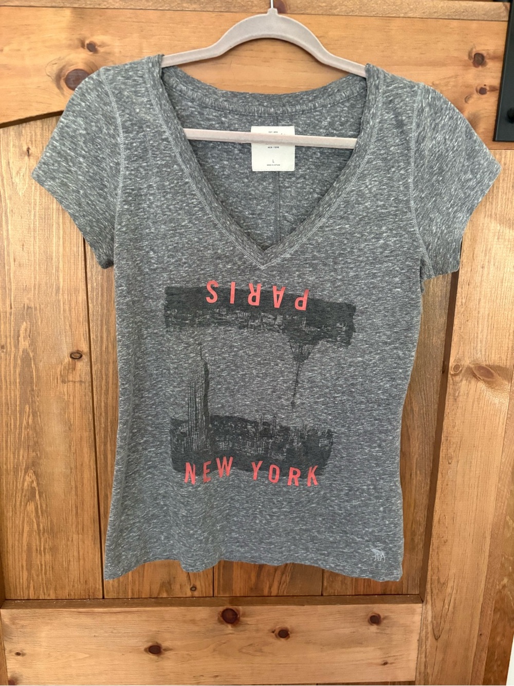 Abercrombie & Fitch Heather Gray V-Neck Graphic Tee